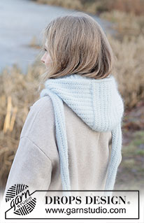 Winter Hug Hood / DROPS 253-61 - Knitted hooded scarf in DROPS Daisy and DROPS Kid-Silk. The piece is worked with pearl rib and I-cord. Sizes S - XL.