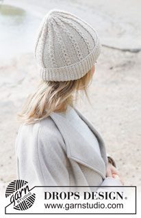 Rising Tide Hat / DROPS 253-7 - Knitted hat in DROPS Daisy or DROPS Puna. The piece is worked bottom up with lace pattern and fold-up.
