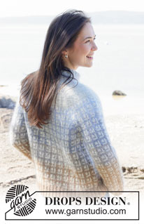 Cobblestones / DROPS 254-1 - Gebreide trui in DROPS Alpaca en DROPS Kid-Silk. Het werk wordt van boven naar beneden gebreid met raglan, Scandinavisch patroon, kleur-op-kleur strepen en dubbele halsrand. Maten XS - XXL.