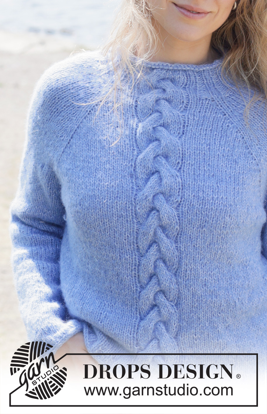 Skyfall Road / DROPS 254-10 - Knitted jumper in DROPS Brushed Alpaca Silk and DROPS Alpaca. The piece is worked top down with raglan, cables and rolled neckline. Sizes S - XXXL.