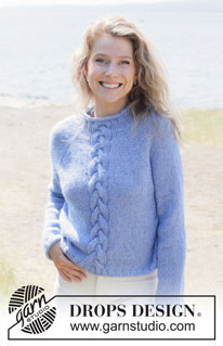 Skyfall Road / DROPS 254-10 - Knitted jumper in DROPS Brushed Alpaca Silk and DROPS Alpaca. The piece is worked top down with raglan, cables and rolled neckline. Sizes S - XXXL.