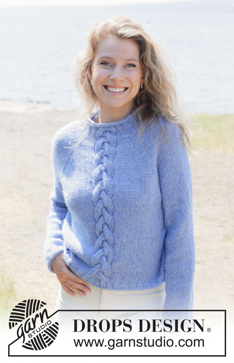Skyfall Road / DROPS 254-10 - Knitted jumper in DROPS Brushed Alpaca Silk and DROPS Alpaca. The piece is worked top down with raglan, cables and rolled neckline. Sizes S - XXXL.