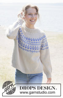 Spring Memories / DROPS 254-13 - Strikket bluse i DROPS Daisy eller DROPSP Karisma. Arbejdet strikkes oppefra og ned med rundt bærestykke, nordisk mønster og dobbelt halskant. Størrelse S - XXXL.