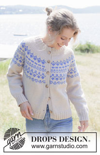 Spring Memories Cardigan / DROPS 254-14 - Prjónuð peysa úr DROPS Daisy eða DROPS Karisma. Stykkið er prjónað ofan frá og niður með hringlaga berustykki, norrænu mynstri og tvöföldum kanti í hálsmáli og i-cord. Stærð S - XXXL.