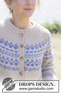 Spring Memories Cardigan / DROPS 254-14 - Prjónuð peysa úr DROPS Daisy eða DROPS Karisma. Stykkið er prjónað ofan frá og niður með hringlaga berustykki, norrænu mynstri og tvöföldum kanti í hálsmáli og i-cord. Stærð S - XXXL.