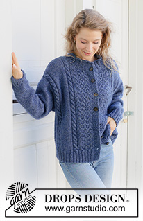Stormy Ocean Cardigan / DROPS 254-17 - Gebreid oversized vest in DROPS Soft Tweed en DROPS Kid-Silk. Het werk wordt van onder naar boven gebreid met kabels, ingenaaide mouwen, diagonale schouders, rolranden en PUNNIKRAND. Maten S - XXXL.