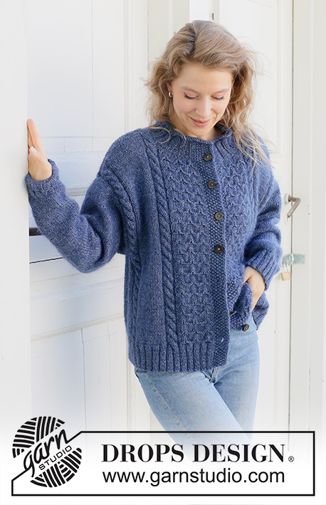 Stormy Ocean Cardigan / DROPS 254-17 - Gebreid oversized vest in DROPS Soft Tweed en DROPS Kid-Silk. Het werk wordt van onder naar boven gebreid met kabels, ingenaaide mouwen, diagonale schouders, rolranden en PUNNIKRAND. Maten S - XXXL.