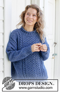 Stormy Ocean / DROPS 254-18 - Gestrickter Oversize - Pullover in DROPS Soft Tweed und DROPS Kid-Silk. Die Arbeit wird von unten nach oben mit Zopfmuster, angenähten Ärmeln, Schulterschrägung, Rollrand gestrickt. Größe S - XXXL.