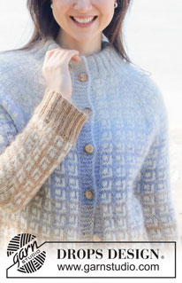 Cobblestone Cardigan / DROPS 254-2 - Prjónuð peysa úr DROPS Alpaca og DROPS Kid-Silk. Stykkið er prjónað ofan frá og niður með laskalínu, norrænu mynstri, röndum í litatónum, tvöföldum kanti í hálsmáli og i-cord. Stærð XS - XXL.