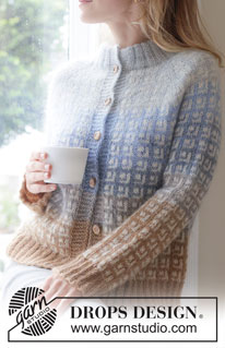 Cobblestone Cardigan / DROPS 254-2 - Prjónuð peysa úr DROPS Alpaca og DROPS Kid-Silk. Stykkið er prjónað ofan frá og niður með laskalínu, norrænu mynstri, röndum í litatónum, tvöföldum kanti í hálsmáli og i-cord. Stærð XS - XXL.