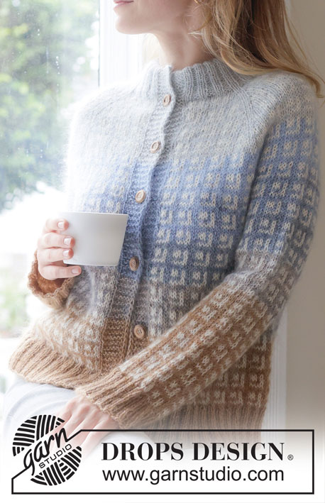 Cobblestone Cardigan / DROPS 254-2 - Prjónuð peysa úr DROPS Alpaca og DROPS Kid-Silk. Stykkið er prjónað ofan frá og niður með laskalínu, norrænu mynstri, röndum í litatónum, tvöföldum kanti í hálsmáli og i-cord. Stærð XS - XXL.