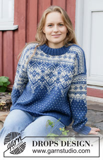 Evening Star / DROPS 254-23 - Strikket genser i DROPS Karisma eller DROPS Daisy. Arbeidet strikkes ovenfra og ned med nordisk mønster og dobbel halskant. Størrelse S – XXXL.