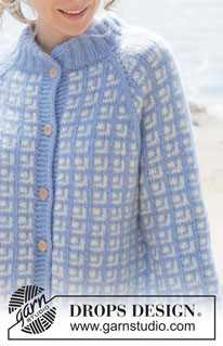 River Breakup Cardigan / DROPS 254-29 - Knitted jacket in DROPS Air. The piece is worked top down with raglan, Nordic pattern, double neck and I-cord. Sizes S - XXXL.