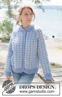 River Breakup Cardigan / DROPS 254-29 - Knitted jacket in DROPS Air. The piece is worked top down with raglan, Nordic pattern, double neck and I-cord. Sizes S - XXXL.
