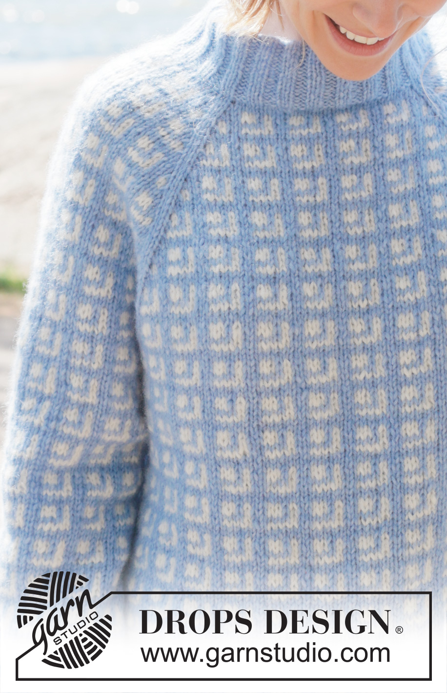 River Breakup / DROPS 254-30 - Gebreide trui in DROPS Air. Het werk wordt van boven naar beneden gebreid met raglan, Scandinavisch patroon en dubbele halsrand. Maten S - XXXL.