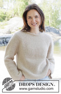 Oatmeal Sweater / DROPS 254-32 - Crocheted jumper in DROPS Puna and DROPS Kid-Silk, or in DROPS Daisy and DROPS Kid-Silk. The piece is worked top down with round yoke and lobster stitch. Sizes S - XXXL.