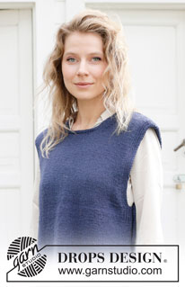 Blue Night Vest / DROPS 254-34 - Gebreide top in DROPS Lima. Het werk wordt van onder naar boven gebreid met ronde hals, split in de zijkanten en PUNNIKRAND. Maten S - XXXL.