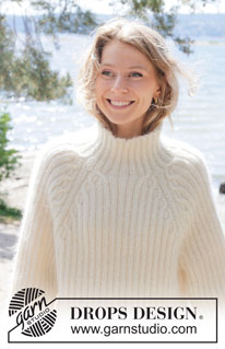 White Heron / DROPS 254-7 - Knitted jumper in 1 strand DROPS Alpaca and 2 strands DROPS Kid-Silk. The piece is worked top down with cables, raglan and rib. Sizes S - XXXL.