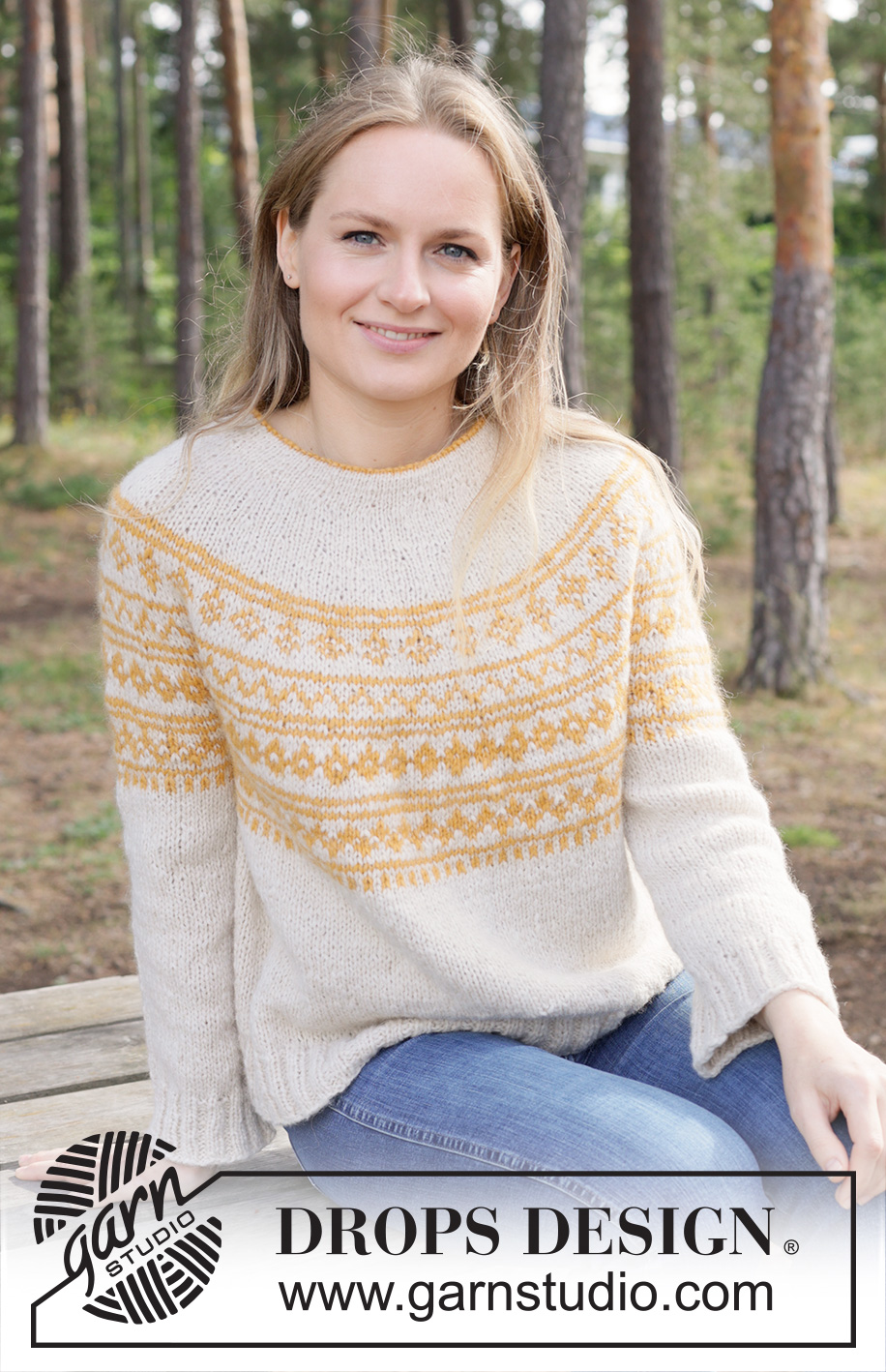 Sun Wreath / DROPS 255-13 - Strikket bluse i DROPS Air. Arbejdet strikkes oppefra og ned med rundt bærestykke, nordisk mønster og dobbelt halskant. Størrelse S - XXXL.