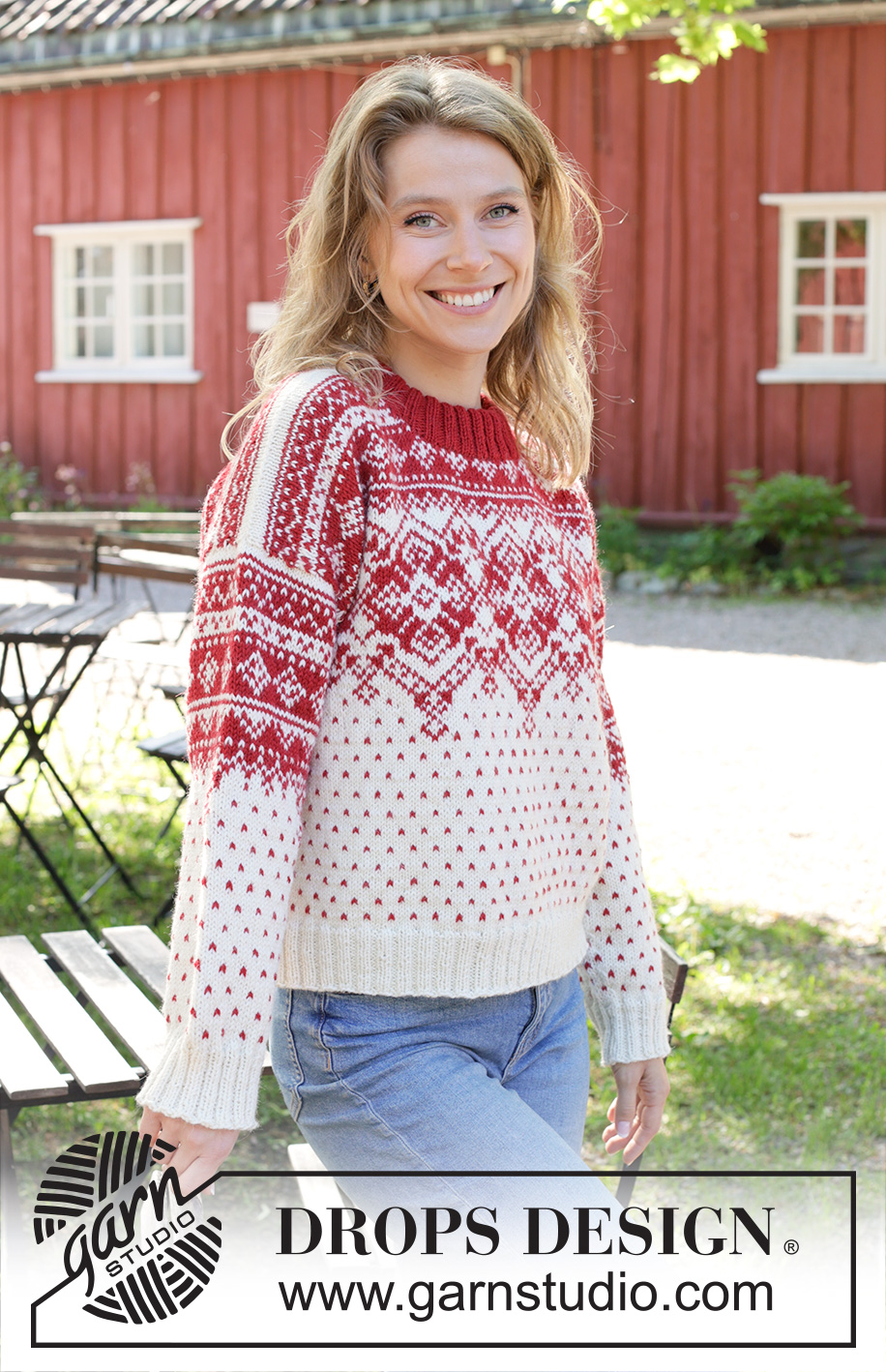 Nordic Flower / DROPS 255-17 - Strikket genser i DROPS Lima eller DROPS Karisma. Arbeidet strikkes ovenfra og ned med nordisk mønster og dobbel halskant. Størrelse S – XXXL.