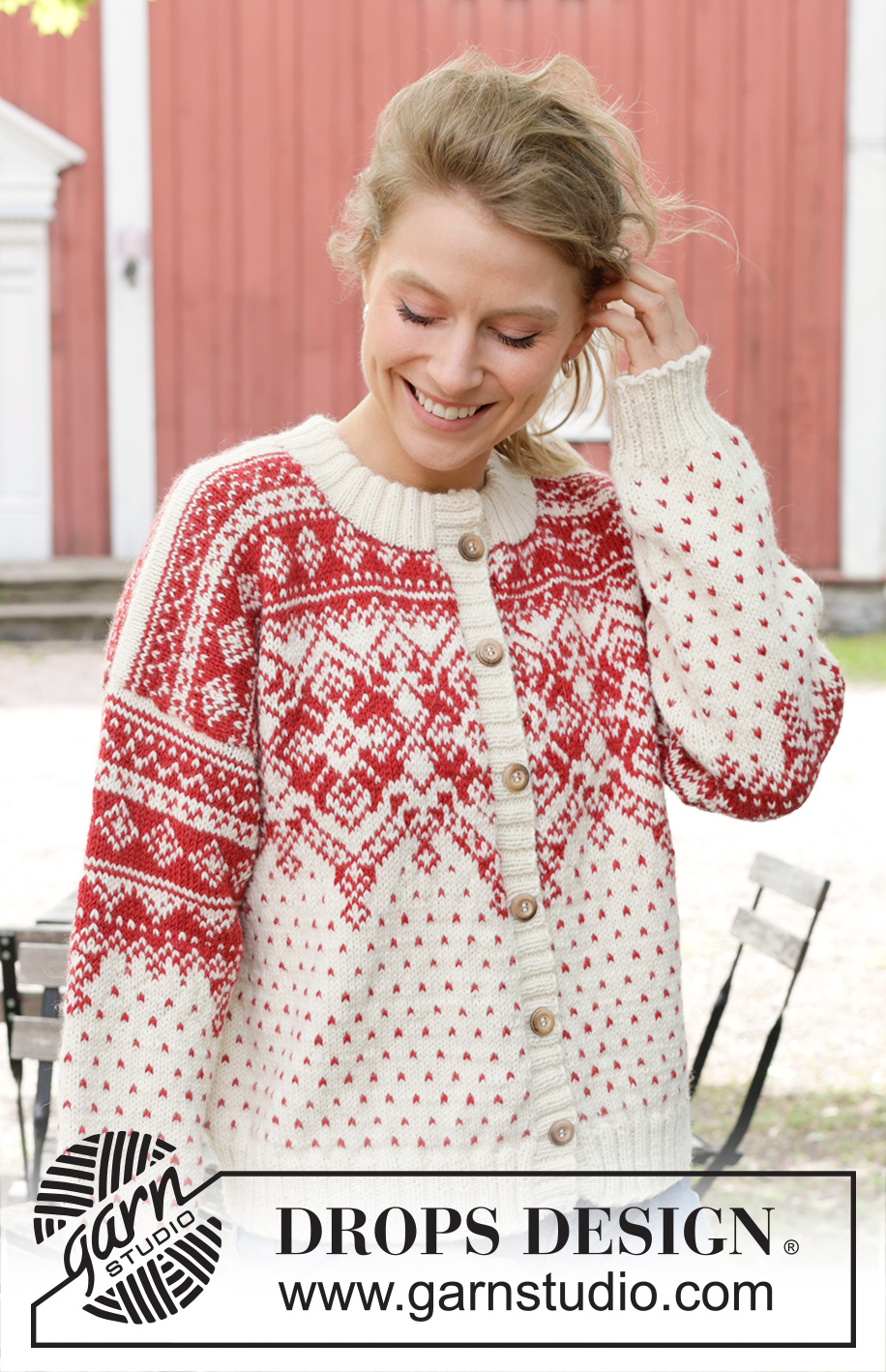 Nordic Flower Cardigan / DROPS 255-18 - Prjónuð peysa úr DROPS Lima eða DROPS Karisma. Stykkið er prjónað ofan frá og niður með norrænu mynstri og tvöföldum kanti í hálsmáli. Stærð S – XXXL.