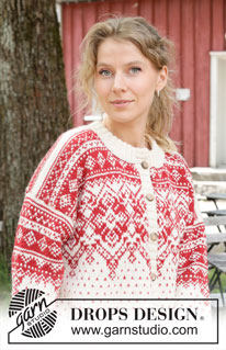 Nordic Flower Cardigan / DROPS 255-18 - Prjónuð peysa úr DROPS Lima eða DROPS Karisma. Stykkið er prjónað ofan frá og niður með norrænu mynstri og tvöföldum kanti í hálsmáli. Stærð S – XXXL.