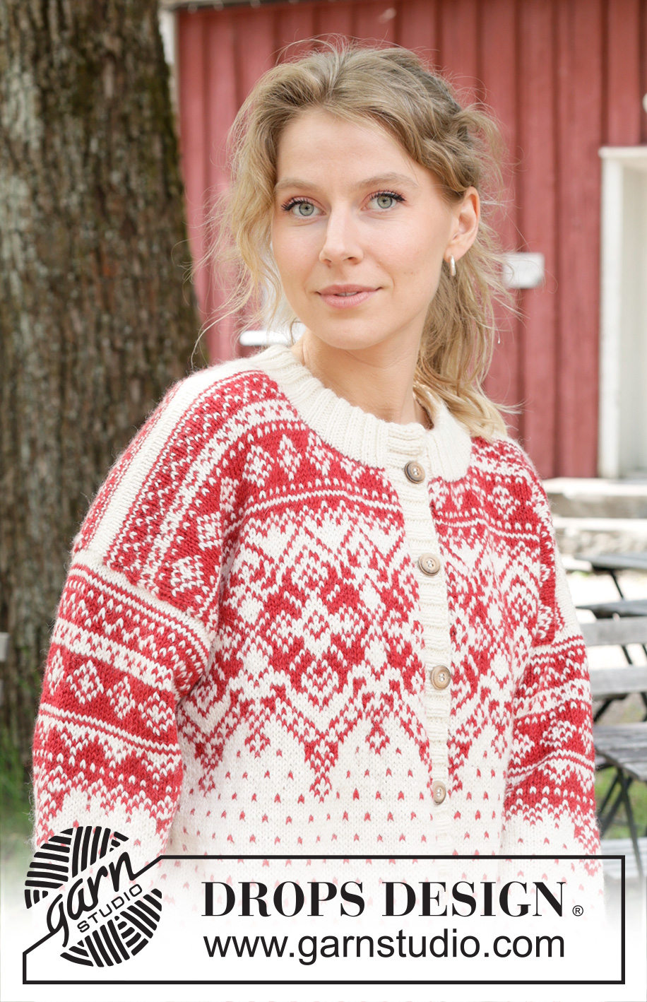 Nordic Flower Cardigan / DROPS 255-18 - Prjónuð peysa úr DROPS Lima eða DROPS Karisma. Stykkið er prjónað ofan frá og niður með norrænu mynstri og tvöföldum kanti í hálsmáli. Stærð S – XXXL.