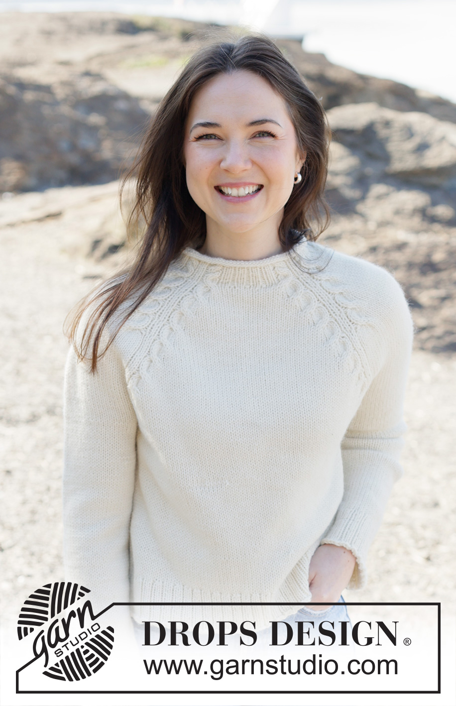 Snow Drift / DROPS 255-19 - Knitted jumper in DROPS Nepal or DROPS Big Merino. Piece is knitted top down with raglan and cables. Size: S - XXXL