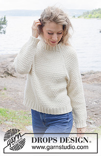 Precious Time / DROPS 255-20 - Knitted jumper in DROPS Nepal or DROPS Big Merino. Piece is knitted top down with raglan, relief pattern and double neck edge. Size: S - XXXL