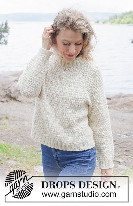 Precious Time / DROPS 255-20 - Knitted jumper in DROPS Nepal or DROPS Big Merino. Piece is knitted top down with raglan, relief pattern and double neck edge. Size: S - XXXL