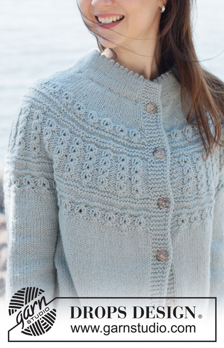 Arctic Island Cardigan / DROPS 255-25 - Knitted jacket in DROPS Nepal. Piece is knitted top down with round yoke, lace pattern, relief pattern, double neck edge and i-cord. Size: S - XXXL