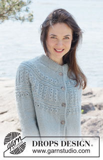 Arctic Island Cardigan / DROPS 255-25 - Knitted jacket in DROPS Nepal. Piece is knitted top down with round yoke, lace pattern, relief pattern, double neck edge and i-cord. Size: S - XXXL
