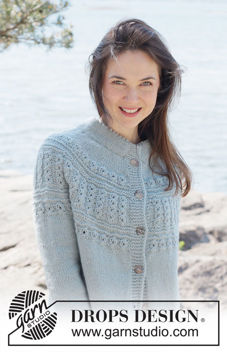 Arctic Island Cardigan / DROPS 255-25 - Knitted jacket in DROPS Nepal. Piece is knitted top down with round yoke, lace pattern, relief pattern, double neck edge and i-cord. Size: S - XXXL