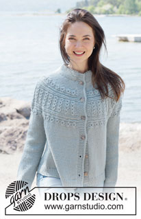 Arctic Island Cardigan / DROPS 255-25 - Knitted jacket in DROPS Nepal. Piece is knitted top down with round yoke, lace pattern, relief pattern, double neck edge and i-cord. Size: S - XXXL