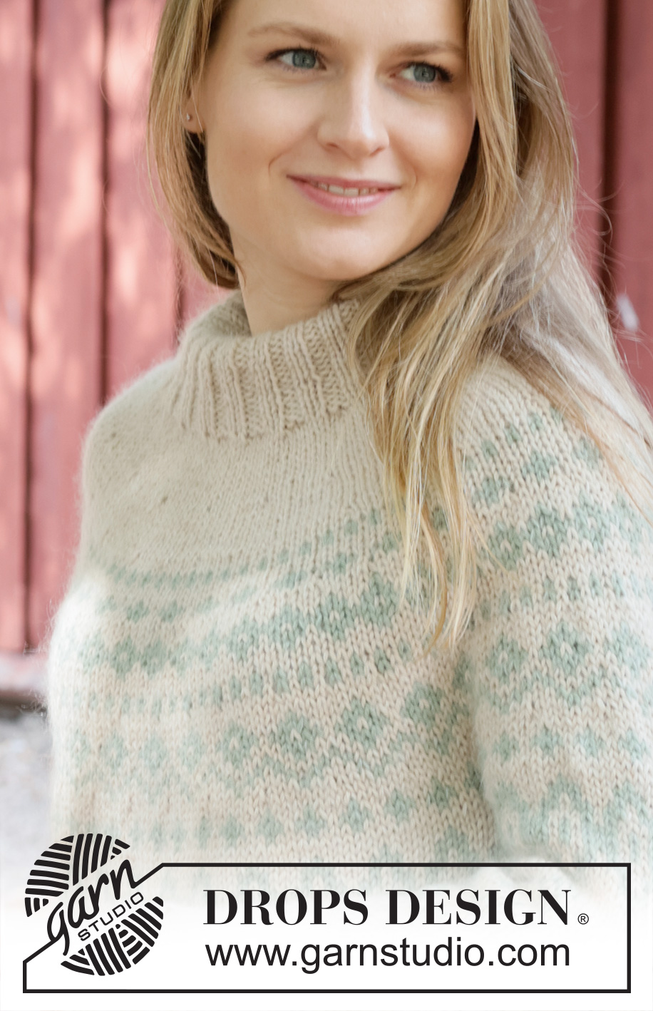 Dream Echoes / DROPS 255-27 - Gestrickter Pullover in DROPS Lima und DROPS Kid-Silk oder DROPS Daisy und DROPS Kid-Silk. Die Arbeit wird von oben nach unten mit Rundpasse, nordischem Muster und doppelter Halsblende gestrickt. Größe S - XXXL.