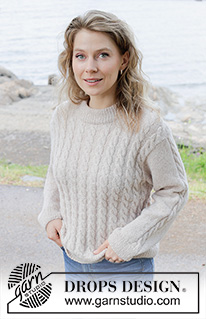 Cable Mirage / DROPS 255-28 - Knitted jumper in DROPS Sky. The piece is worked bottom up with cables. Sizes S - XXXL.