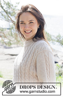 Cable Mirage / DROPS 255-28 - Knitted jumper in DROPS Sky. The piece is worked bottom up with cables. Sizes S - XXXL.