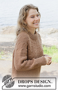 Chestnut Season / DROPS 255-30 - Gestrickter Pullover in DROPS Andes oder DROPS Snow. Die Arbeit wird von oben nach unten glatt rechts mit Rundpasse, doppelter Halsblende, I-Cord und Seitenschlitzen gestrickt. Größe S - XXXL.