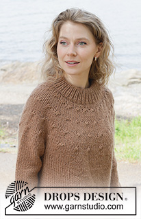 Chestnut Season / DROPS 255-30 - Gestrickter Pullover in DROPS Andes oder DROPS Snow. Die Arbeit wird von oben nach unten glatt rechts mit Rundpasse, doppelter Halsblende, I-Cord und Seitenschlitzen gestrickt. Größe S - XXXL.