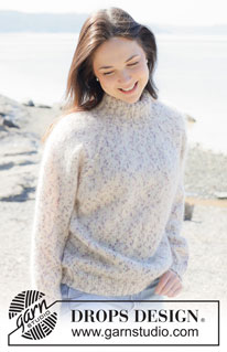 Winter Confetti / DROPS 255-33 - Strikket bluse i DROPS Fabel og DROPS Kid-Silk. Arbejdet strikkes oppefra og ned med raglan og dobbelt halskant. Størrelse S - XXXL.