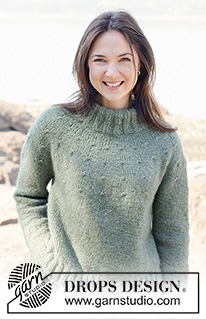 Emerald Embrace / DROPS 255-34 - Knitted jumper in DROPS Air. Piece is knitted top down in stocking stitch with round yoke, double neck edge and vents in the sides. Size: S - XXXL