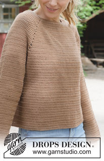 Caramel Apple / DROPS 255-37 - Crocheted jumper in DROPS Daisy. The piece is worked top down with raglan. Sizes S - XXXL.