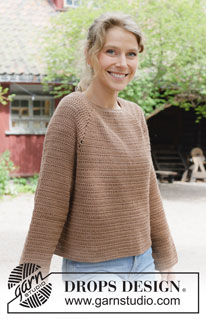 Caramel Apple / DROPS 255-37 - Crocheted jumper in DROPS Daisy. The piece is worked top down with raglan. Sizes S - XXXL.