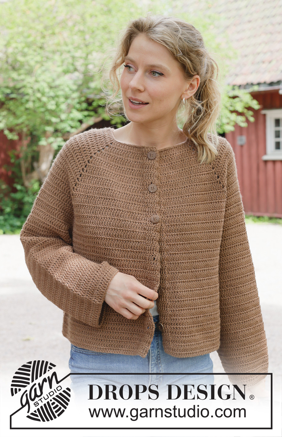Caramel Apple Cardigan / DROPS 255-38 - Crocheted jacket in DROPS Daisy. The piece is worked top down with raglan. Sizes S - XXXL.