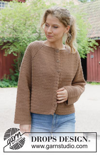 Caramel Apple Cardigan / DROPS 255-38 - Crocheted jacket in DROPS Daisy. The piece is worked top down with raglan. Sizes S - XXXL.