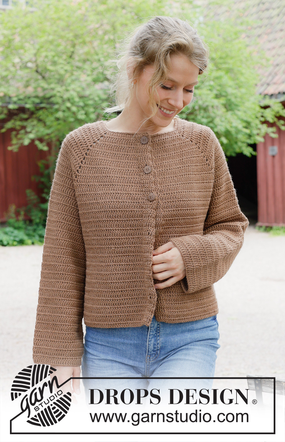 Caramel Apple Cardigan / DROPS 255-38 - Crocheted jacket in DROPS Daisy. The piece is worked top down with raglan. Sizes S - XXXL.