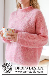 Pink Melody / DROPS 255-6 - Gebreide trui in 4 draden DROPS Kid-Silk. Het werk wordt van boven naar beneden gebreid met Europeaanse / diagonale schouder. Maat: S - XXXL