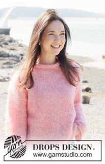 Pink Melody / DROPS 255-6 - Gebreide trui in 4 draden DROPS Kid-Silk. Het werk wordt van boven naar beneden gebreid met Europeaanse / diagonale schouder. Maat: S - XXXL