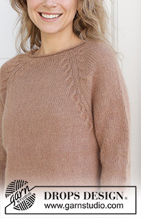 Cinnamon Crush / DROPS 255-7 - Sweter na drutach, przerabiany od góry do dołu, z włóczek DROPS Alpaca i DROPS Kid-Silk. Z reglanowymi rękawami, warkoczami i zwijającymi się brzegiem. Od S do XXXL