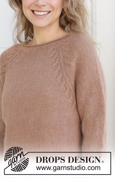 Cinnamon Crush / DROPS 255-7 - Sweter na drutach, przerabiany od góry do dołu, z włóczek DROPS Alpaca i DROPS Kid-Silk. Z reglanowymi rękawami, warkoczami i zwijającymi się brzegiem. Od S do XXXL